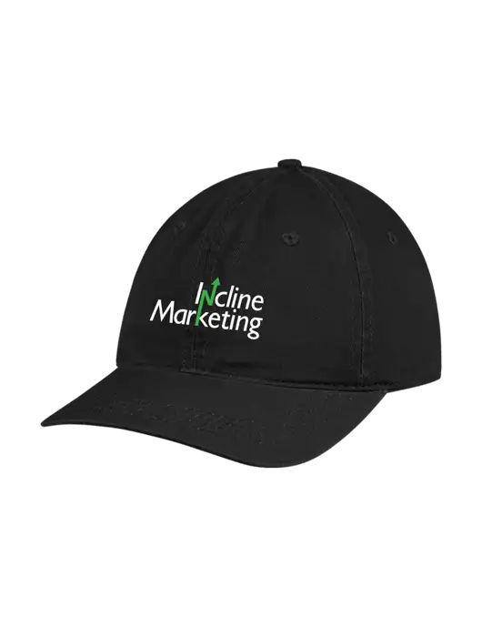 Garment Washed Unstructured Twill Black Cap w/Incline Marketing Logo