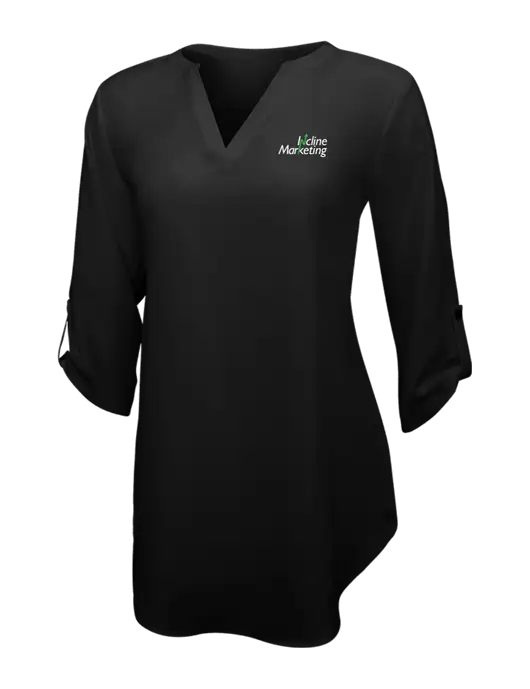 Womens Black 3/4 Sleeve Tunic Blouse w/Incline Marketing Logo