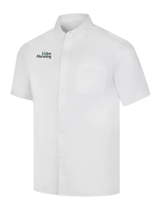 Short Sleeve White Superpro React Twill Shirt w/Incline Marketing Logo