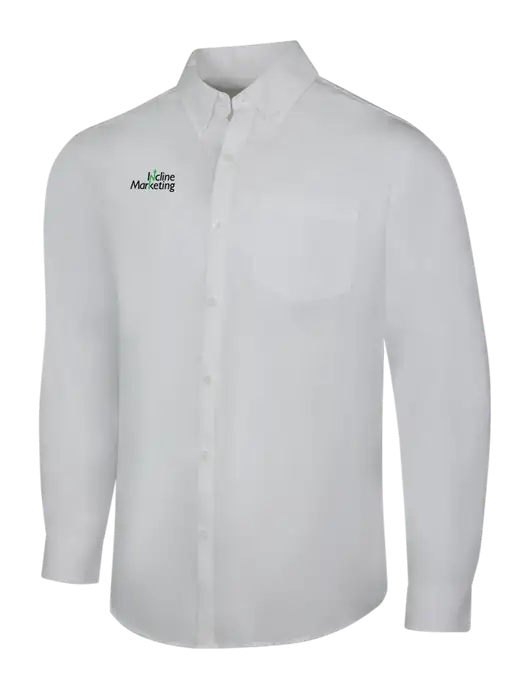 White Long Sleeve Carefree Poplin Shirt w/Incline Marketing Logo