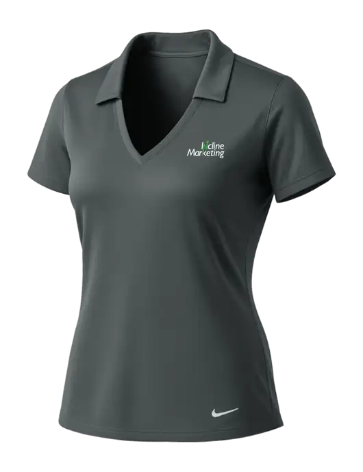 NIKE Dark Grey Womens Dri-Fit Vertical Mesh Polo w/Incline Marketing Logo