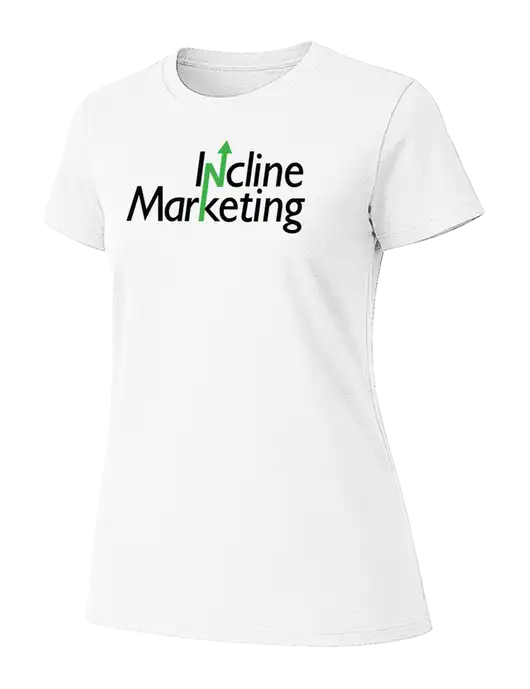 Womens Ring Spun White 4.5 oz T-Shirt w/Incline Marketing Logo