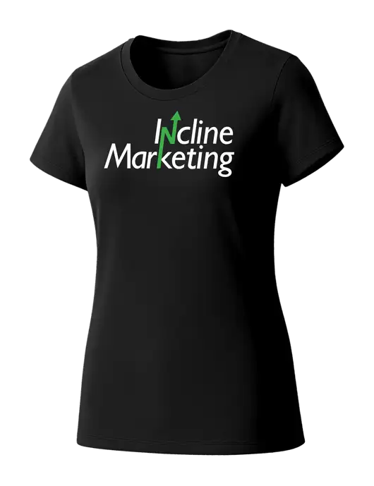 Womens Seriously Soft Black T-Shirt w/Incline Marketing Logo