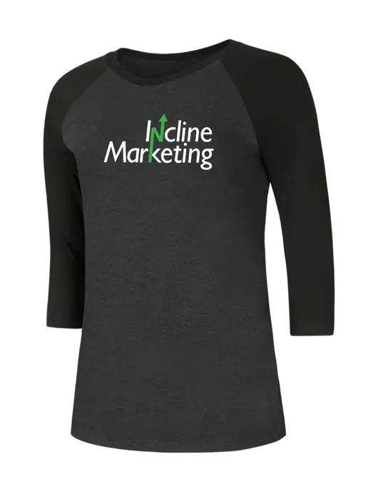 Womens Simply Soft 3/4 Sleeve Black/Black Frost Ring Spun Cotton T-Shirt w/Incline Marketing Logo