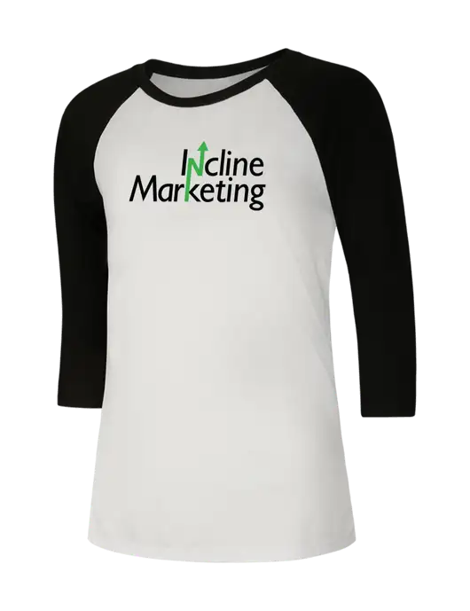 Womens Simply Soft 3/4 Sleeve Black/White Ring Spun Cotton T-Shirt w/Incline Marketing Logo