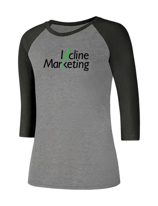 Womens Simply Soft 3/4 Sleeve Black Frost/Grey Frost Ring Spun Cotton T-Shirt w/Incline Marketing Logo
