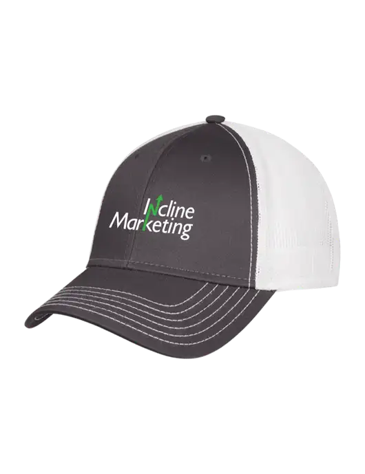 Dark Grey/White Mesh Trucker Cap Snap Back w/Incline Marketing Logo