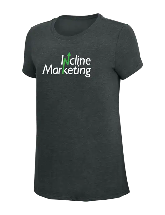 Womens Simply Soft Black Frost 4.5oz Poly/Combed Ring Spun Cotton T-Shirt w/Incline Marketing Logo