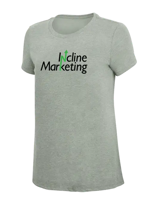 Womens Simply Soft Heathered Light Grey 4.5oz Poly/Combed Ring Spun Cotton T-Shirt w/Incline Marketing Logo