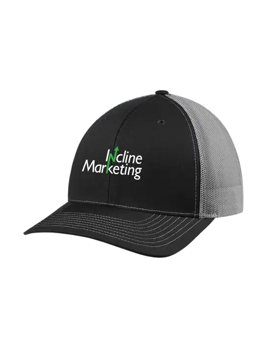 Richardson Adjustable Snapback Original 112 Trucker Cap Black w/Charcoal Mesh w/Incline Marketing Logo