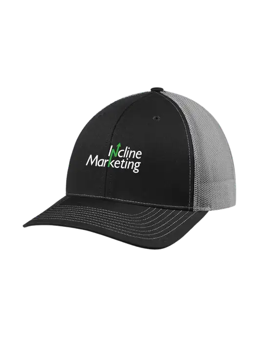 Richardson Adjustable Snapback Original 112 Trucker Cap Black w/Charcoal Mesh w/Incline Marketing Logo