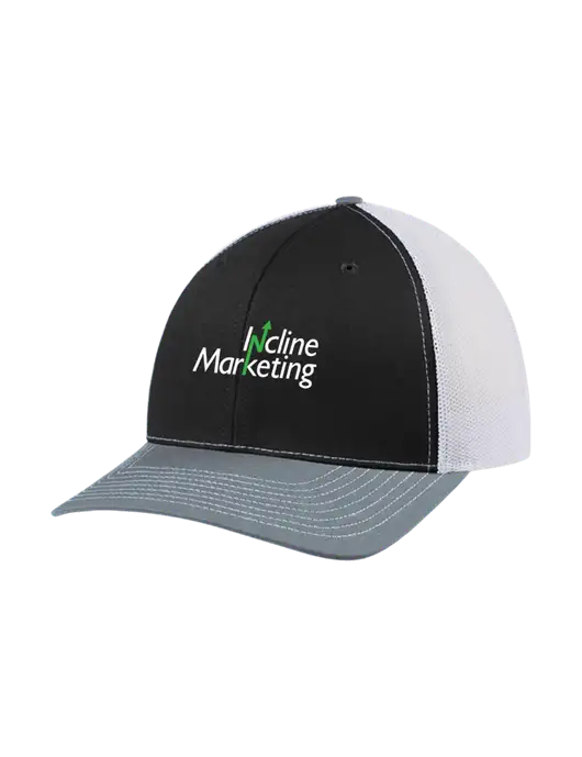 Richardson Adjustable Snapback Original 112 Trucker Cap Black/Light Heather Grey/White Mesh w/Incline Marketing Logo