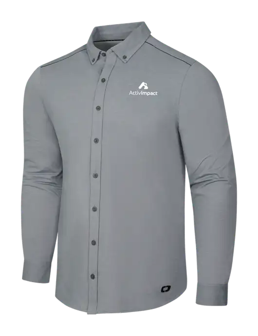 OGIO Medium Grey Heather Modern Code Stretch Button-Up Shirt w/ActivImpact Logo