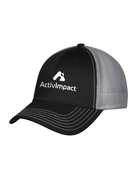 Black/Medium Dark Grey Mesh Trucker Cap Snap Back w/ActivImpact Logo
