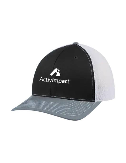 Richardson Adjustable Snapback Original 112 Trucker Cap Black/Light Heather Grey/White Mesh w/ActivImpact Logo