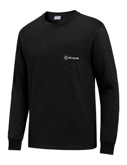 Black Long Sleeve Heavyweight 6.1 oz Pocket T-Shirt w/ROR Logo
