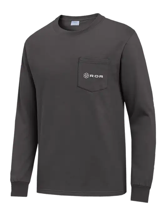 Charcoal Long Sleeve Heavyweight 6.1 oz Pocket T-Shirt w/ROR Logo