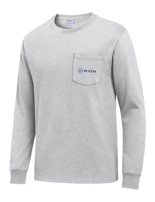 Light Grey Heather Long Sleeve Heavyweight 6.1 oz Pocket T-Shirt w/ROR Logo