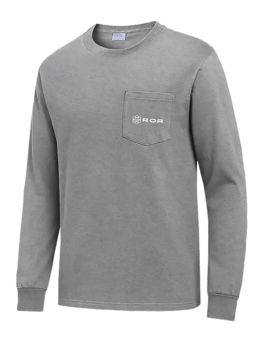 Medium Grey Heather Long Sleeve Heavyweight 6.1 oz Pocket T-Shirt w/ROR Logo