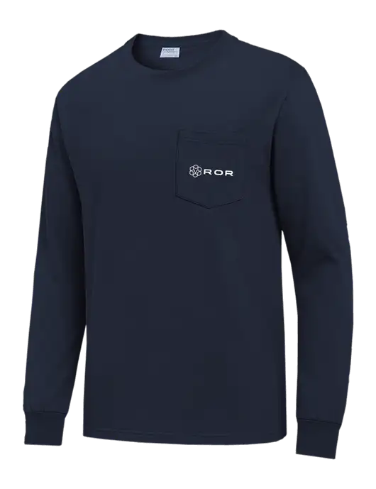 Navy Long Sleeve Heavyweight 6.1 oz Pocket T-Shirt w/ROR Logo