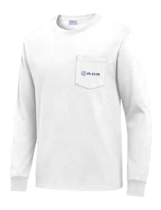 White Long Sleeve Heavyweight 6.1 oz Pocket T-Shirt w/ROR Logo